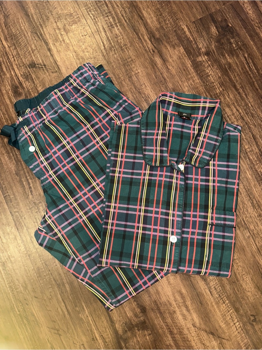 J Crew Ladies 100% Cotton Long Sleeve Pajama Set Stewart Tartan M Mint Condition